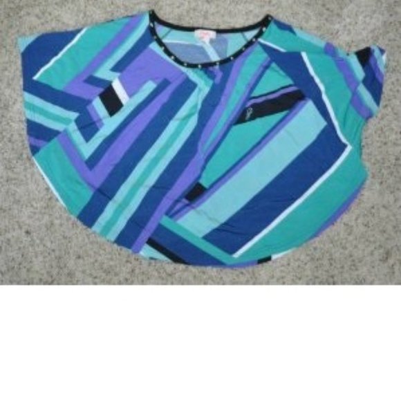 Womens Poncho Shirt Candies Blue Small Studded Round Neck Cap Sleeve Stretch Top - Picture 1 of 3